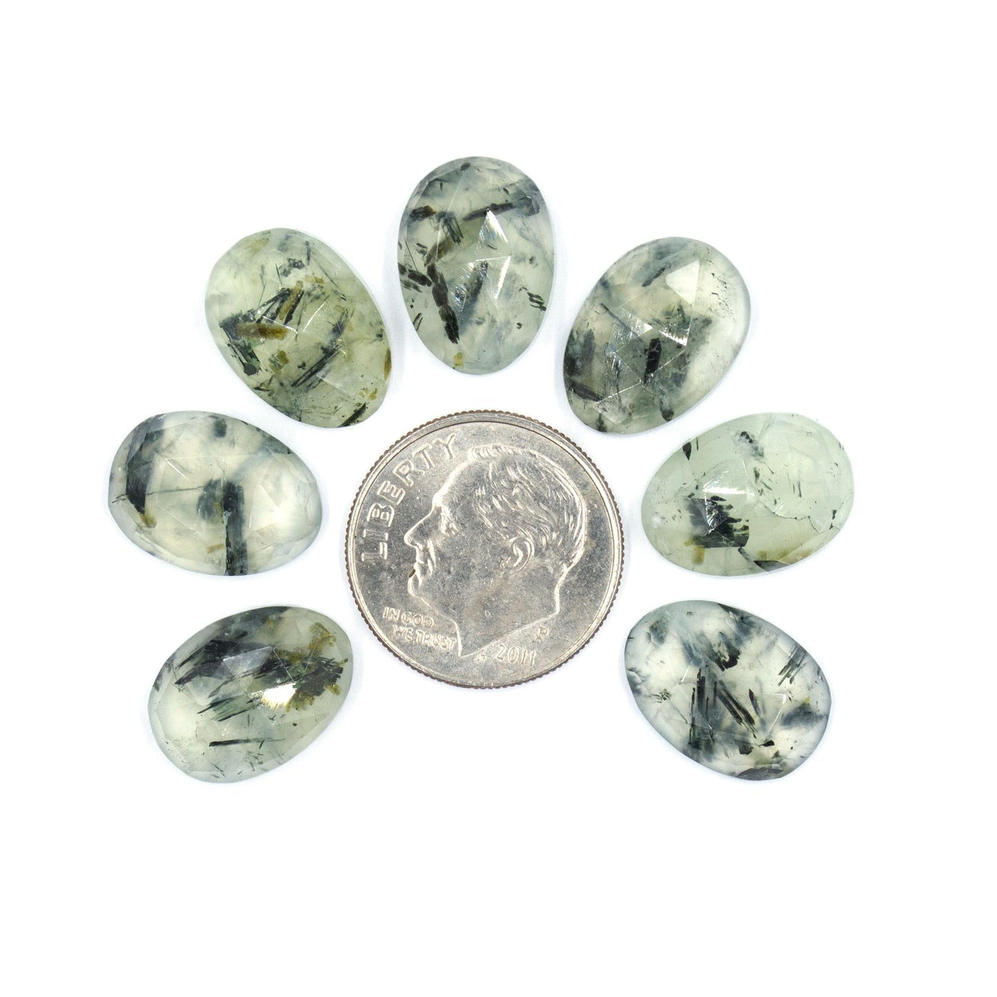 Tourmalinated Prehnite Rosecuts